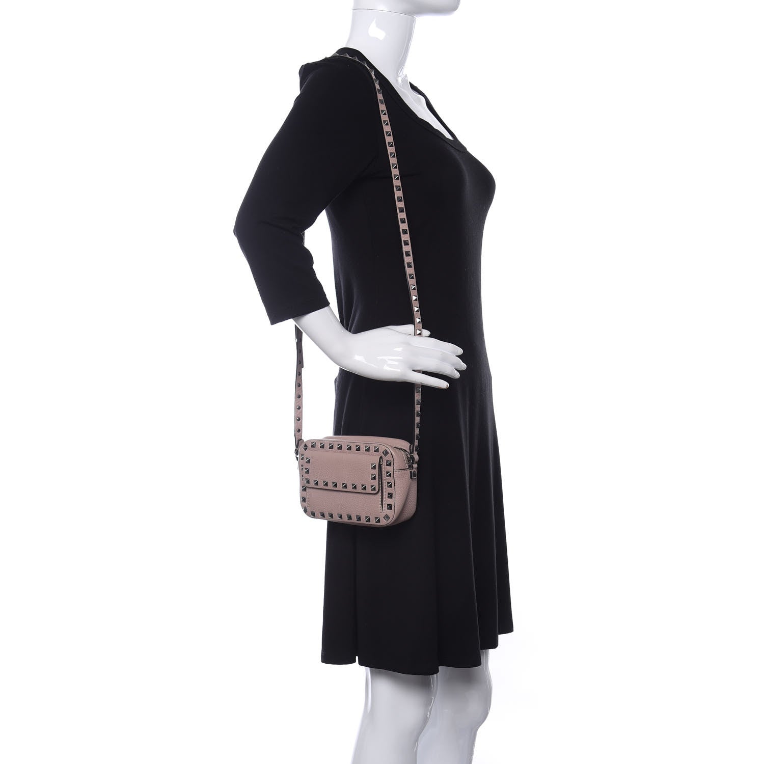 Valentino Garavani Grained Calfskin Small Rockstud Flap Pocket Camera Crossbody Bag Poudre 2 of 9