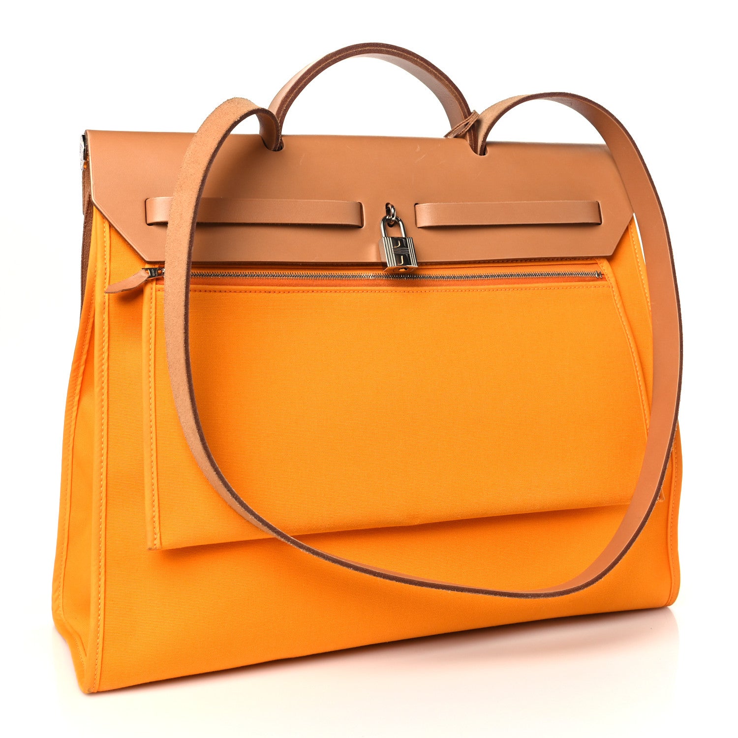 Hermes Vache Hunter Toile Herbag Zip 39 MM Jaune D'or Natural 3 of 11