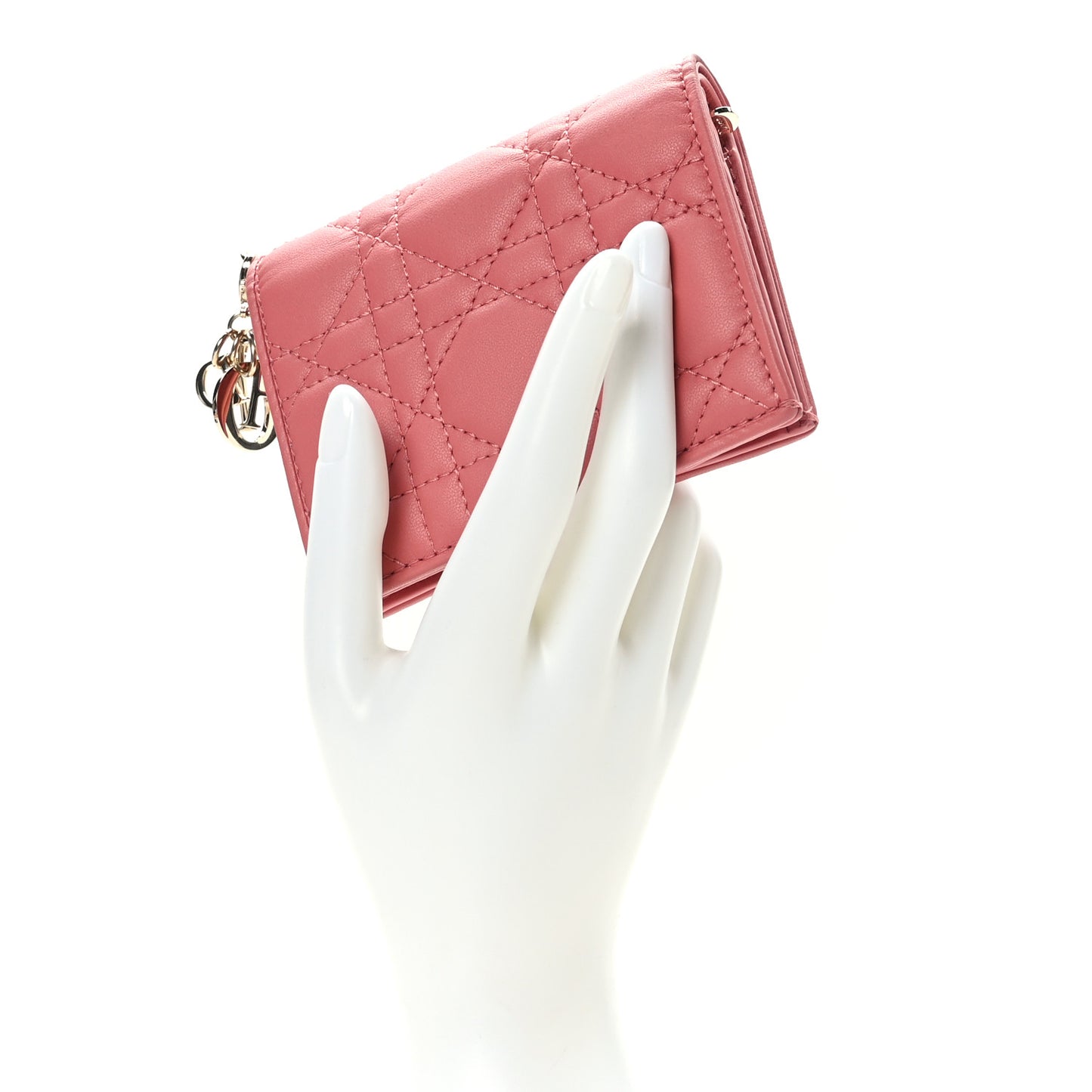 Lambskin Cannage Mini Lady Dior Wallet Pink