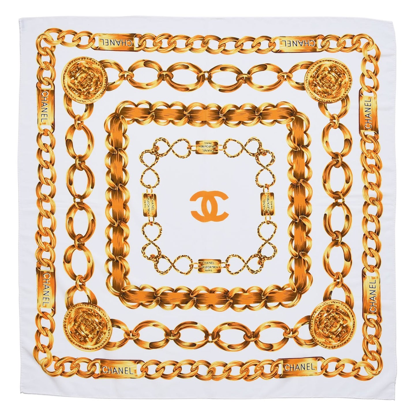 Silk CC Chain Scarf White
