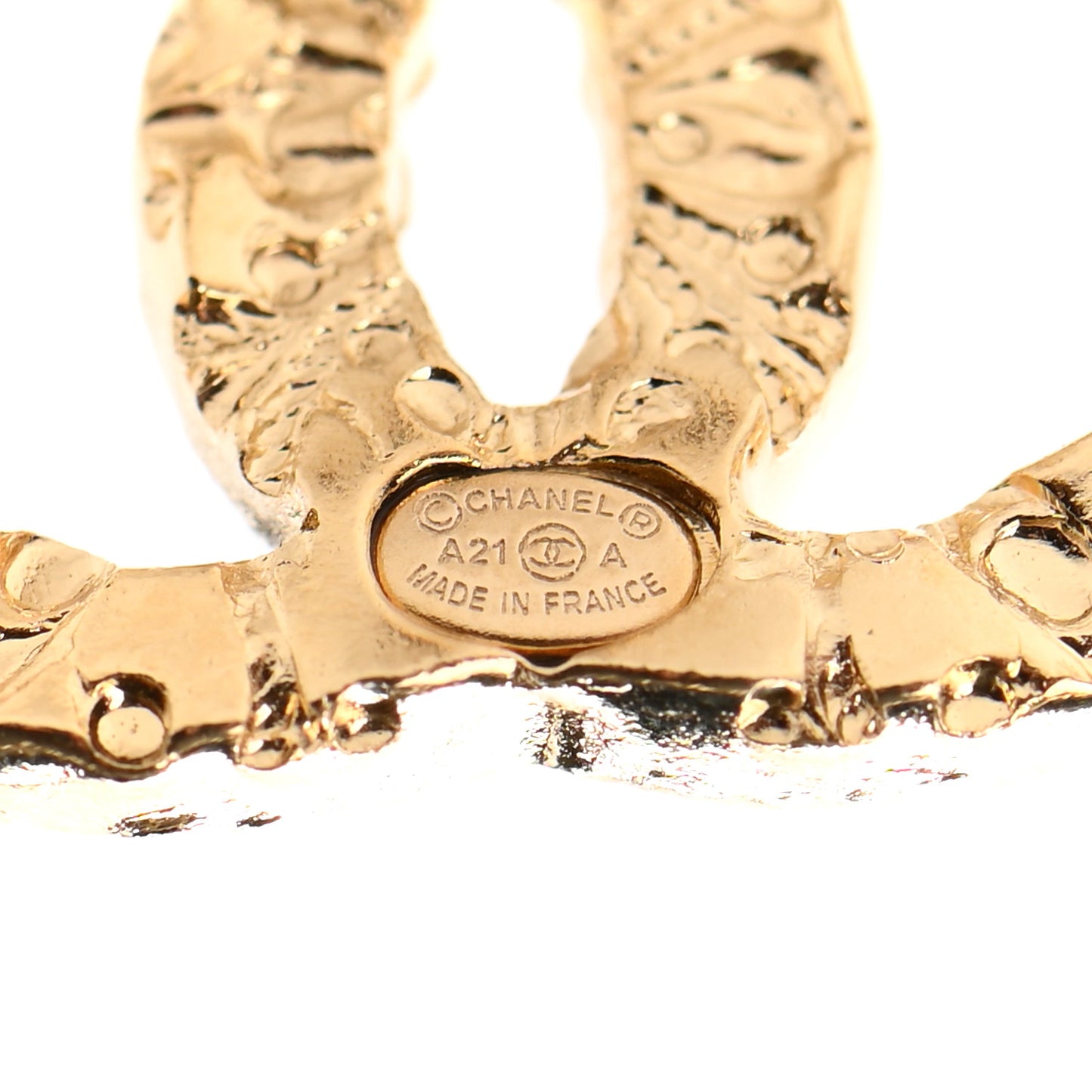 Metal Textured CC Earrings Gold