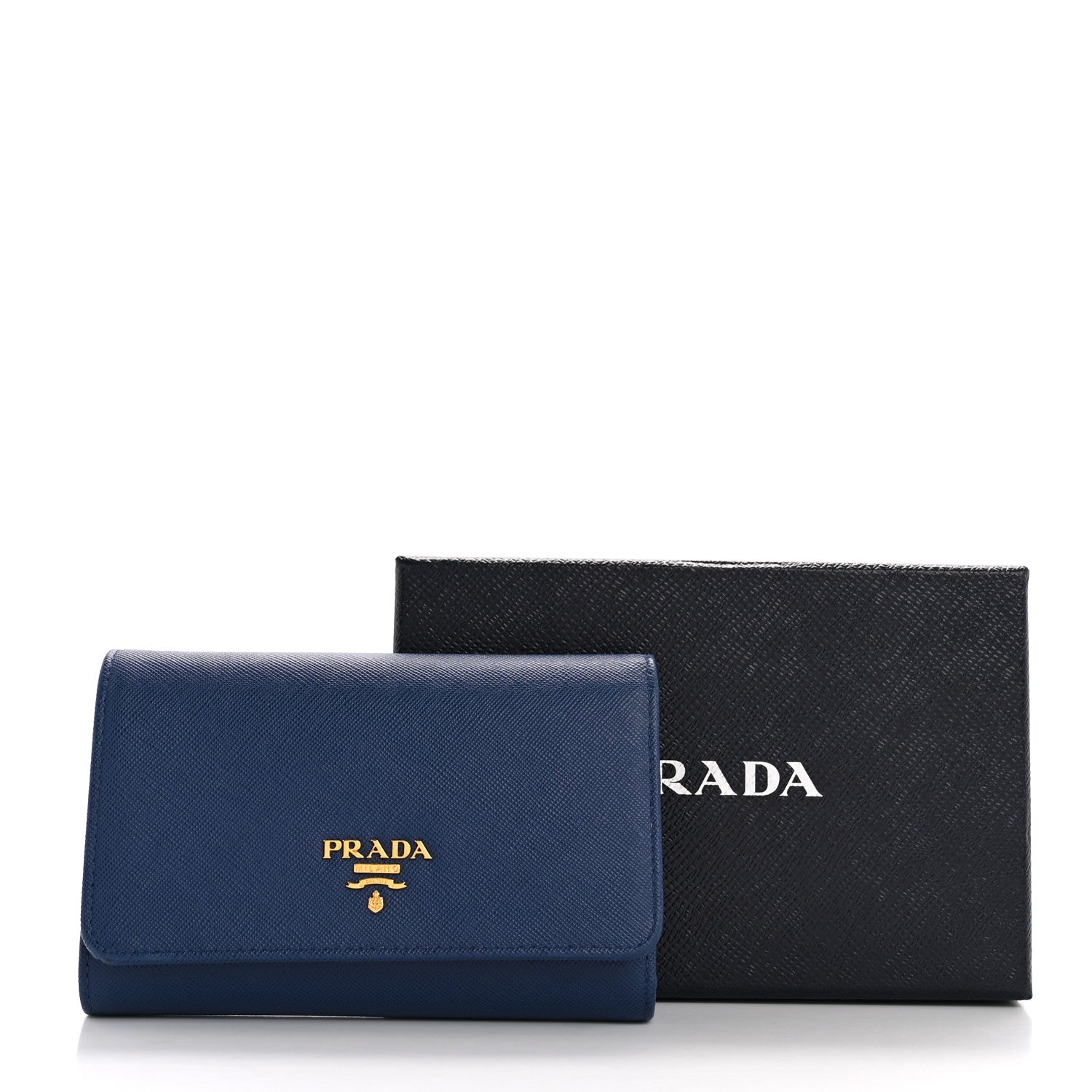 Prada Saffiano Metal French Flap Compact Wallet Bluette 12 of 12