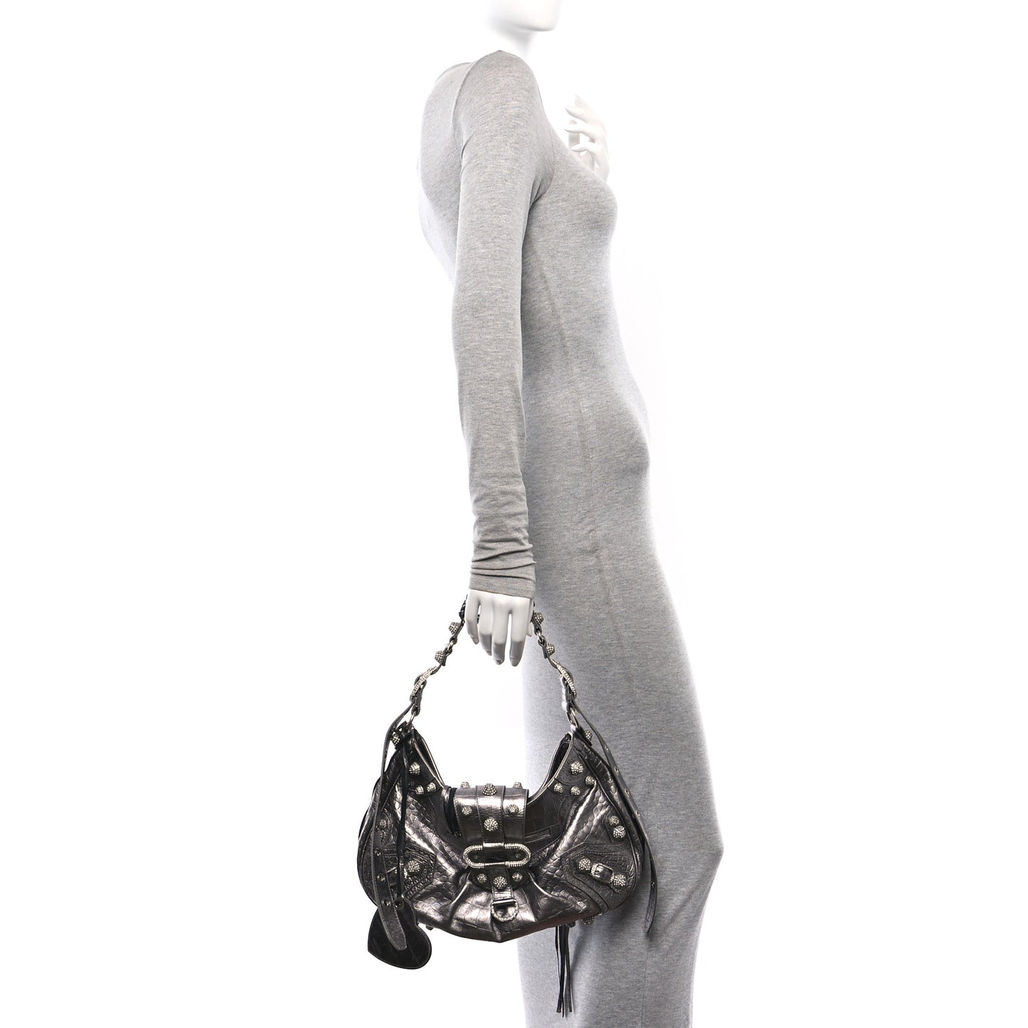 Metallic Agneau Arena Crystal Medium Le Cagole Shoulder Bag Silver