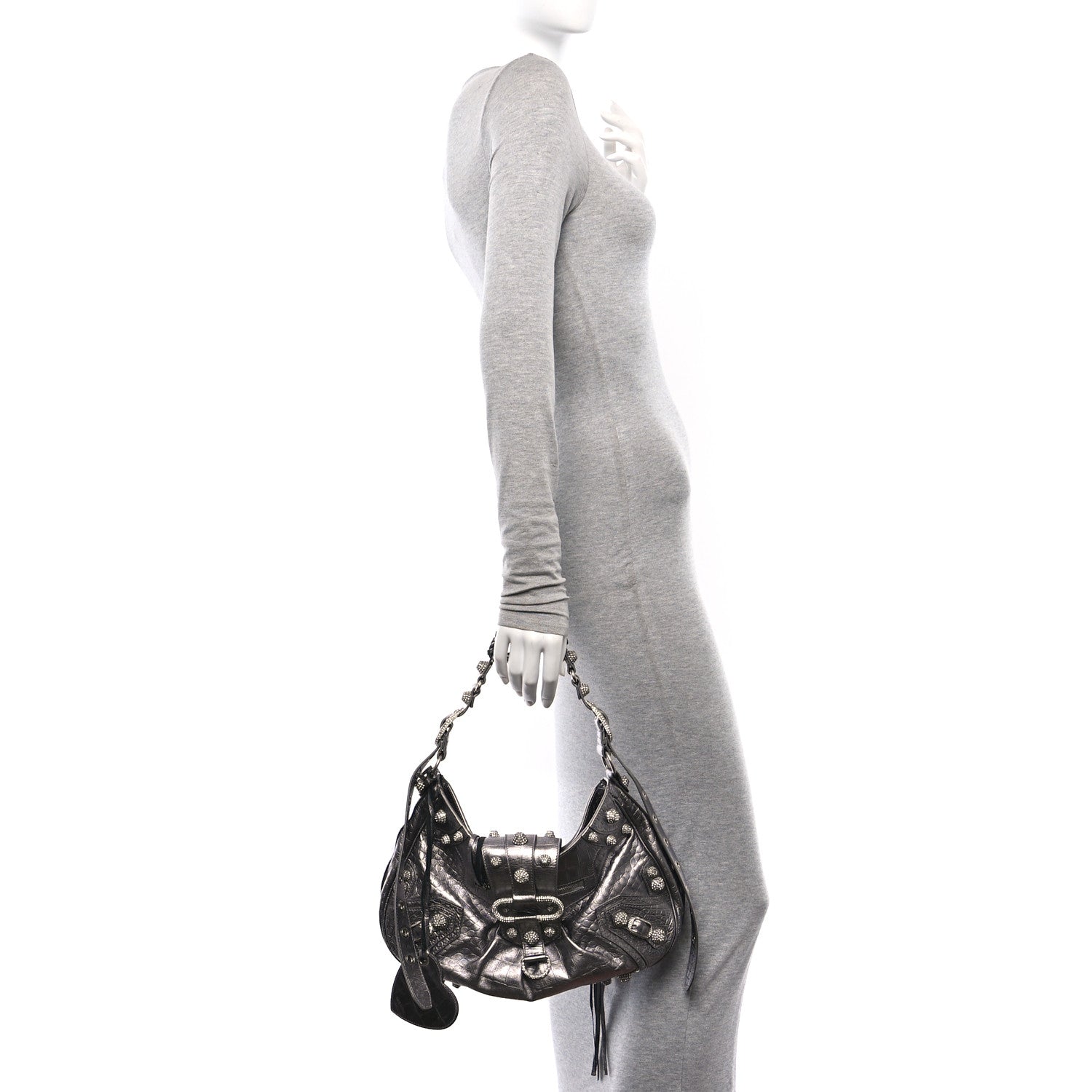 Balenciaga Metallic Agneau Arena Crystal Medium Le Cagole Shoulder Bag Silver 2 of 10