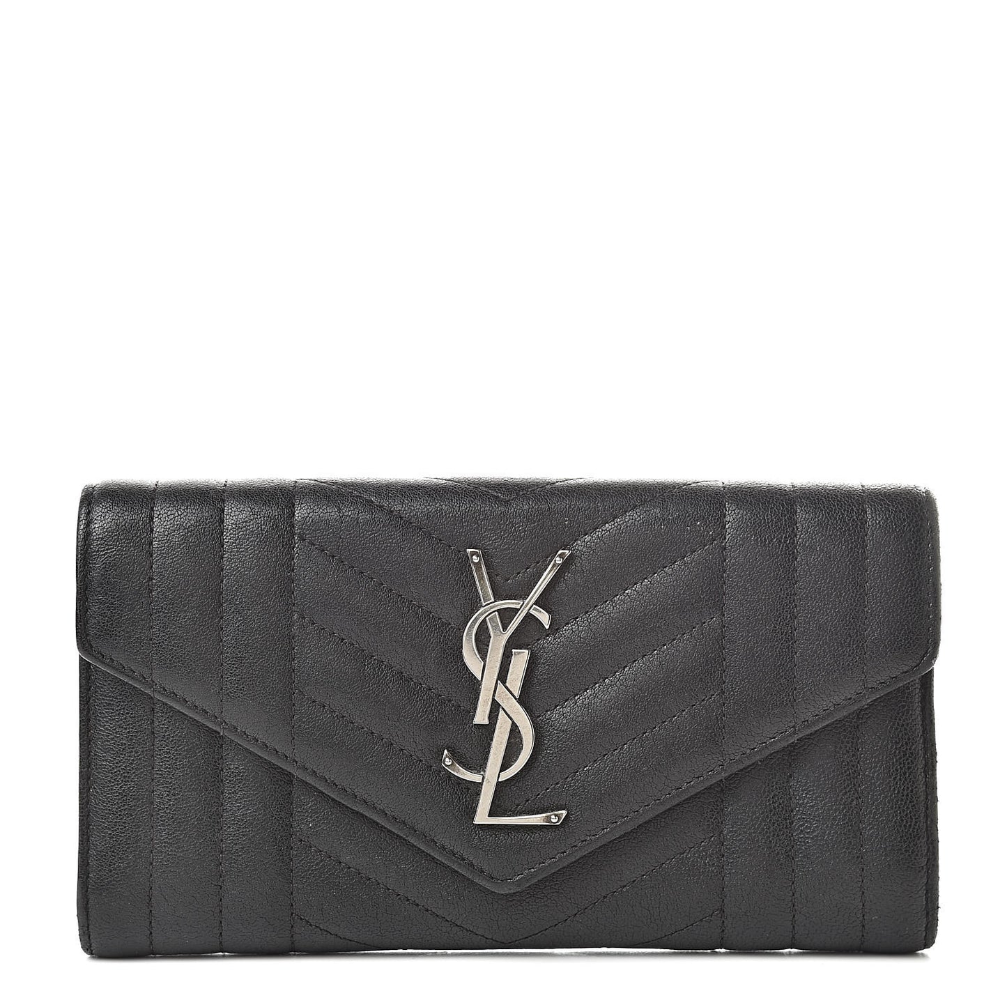 Lambskin Mixed Matelasse Quilted Large Monogram Envelope Wallet Black