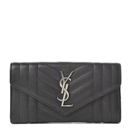 Saint Laurent Lambskin Mixed Matelasse Quilted Large Monogram Envelope Wallet Black 1 of 16
