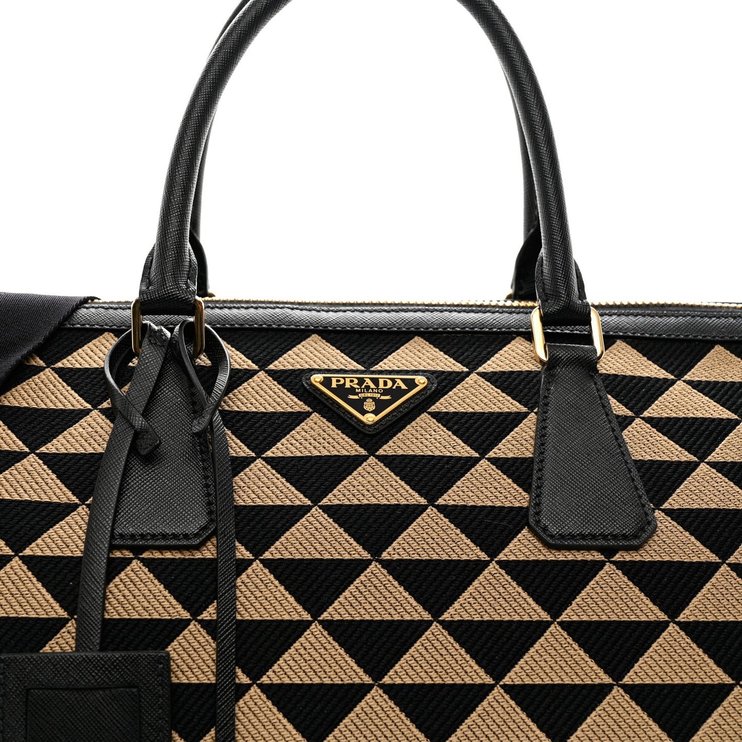 Jacquard Saffiano Triangolo Symbole Embroidered Medium Travel Bag Black Corda