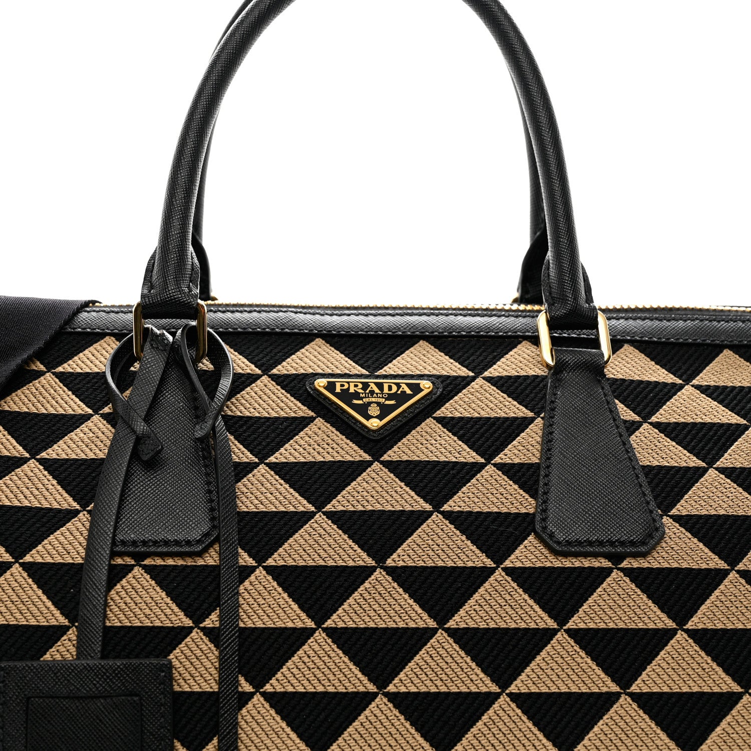 Prada Jacquard Saffiano Triangolo Symbole Embroidered Medium Travel Bag Black Corda 9 of 11