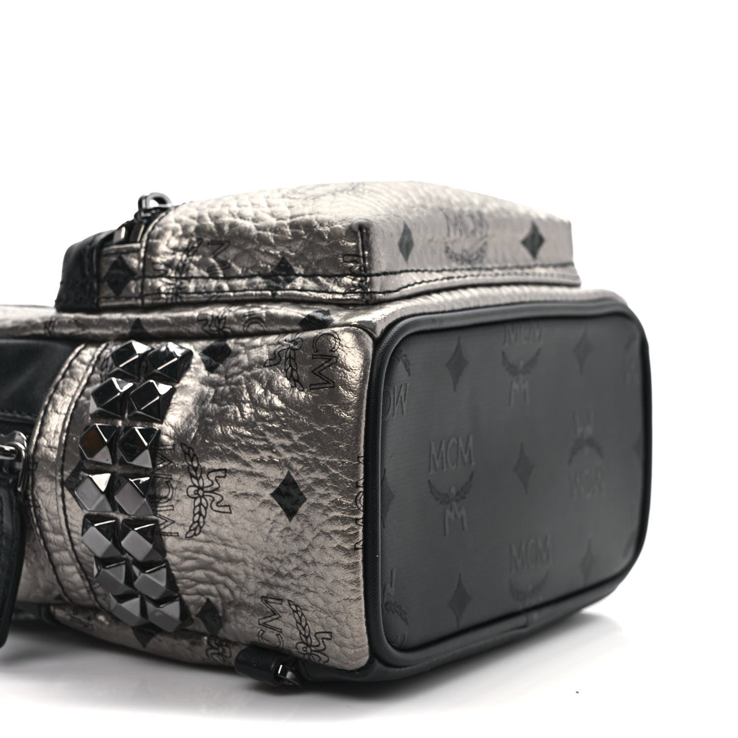 MCM Metallic Visetos Studded X-Mini Bebe Boo Backpack Silver 8 of 9