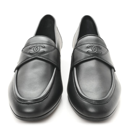 Chanel Calfskin Womens Stitched CC Loafers 38 Black 3 of 10