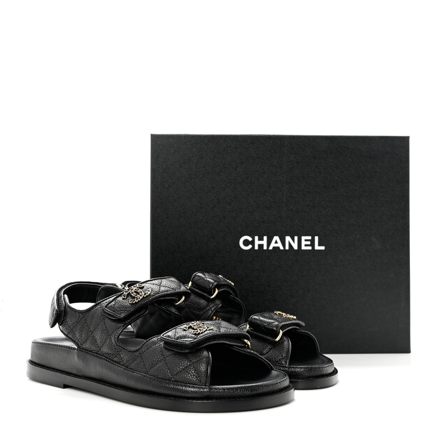 Grained Calfskin Velcro Dad Sandals 37.5 Black
