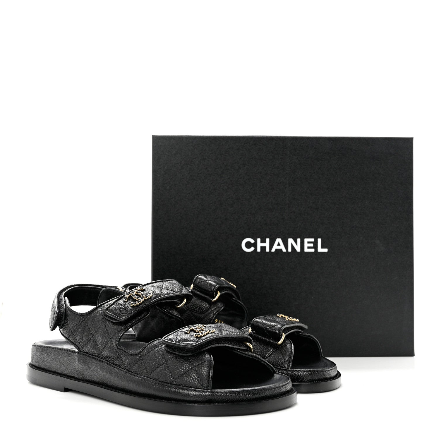 Chanel Grained Calfskin Velcro Dad Sandals 37.5 Black 9 of 9