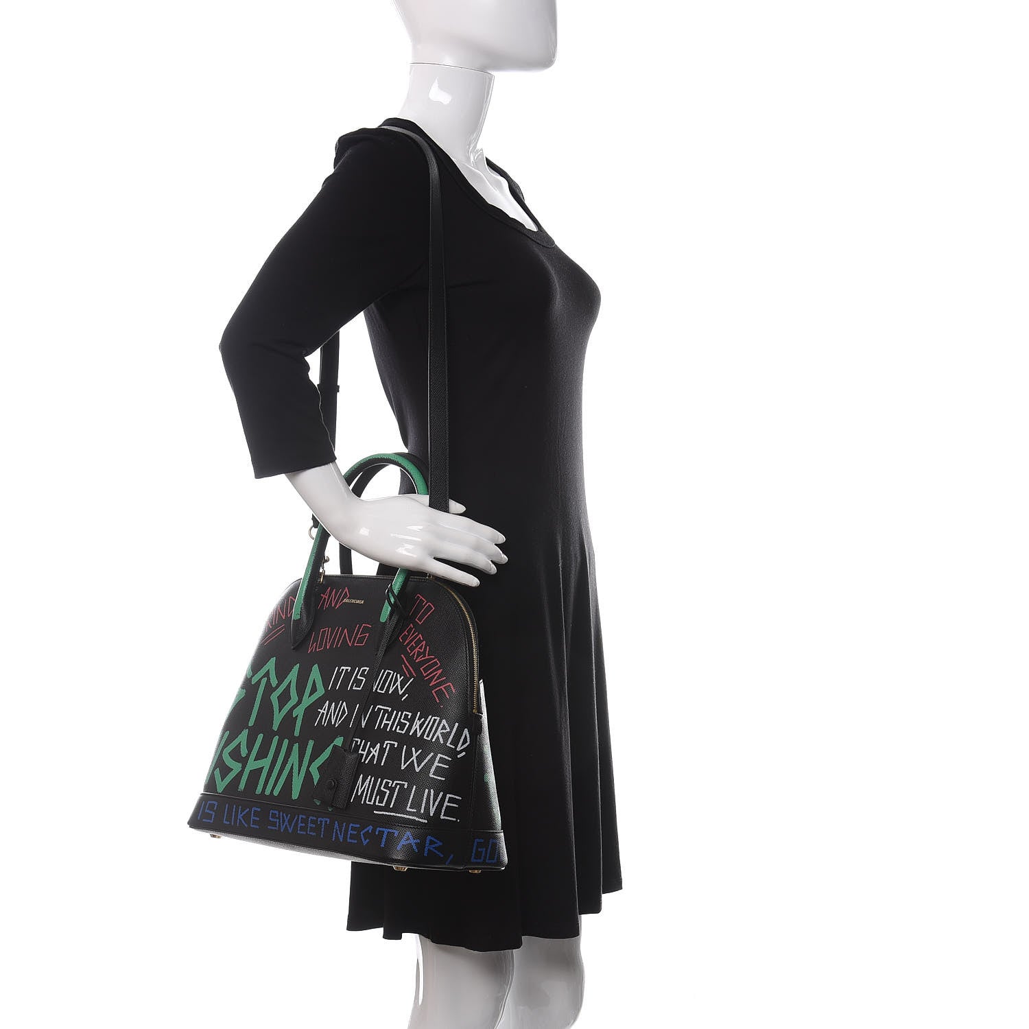 Balenciaga Signature Grained Calfskin Graffiti M Ville Top Handle Bag Black Multicolor 2 of 10