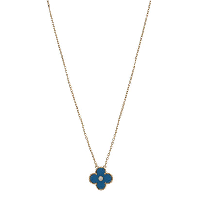 Van Cleef & Arpels 18K Yellow Gold Diamond Celestial Blue Sevres Porcelain Vintage Alhambra Pendant Necklace 1 of 4