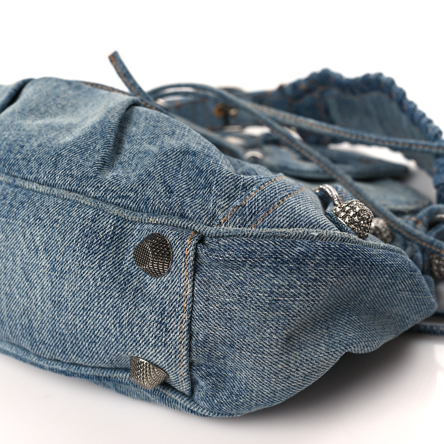 Balenciaga Washed Frayed Denim Crystal Small Le Cagole Shoulder Bag Blue 9 of 9
