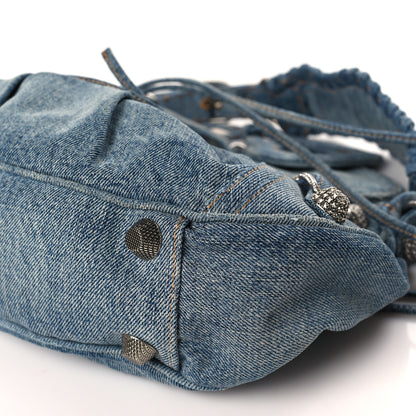 Balenciaga Washed Frayed Denim Crystal Small Le Cagole Shoulder Bag Blue 9 of 9