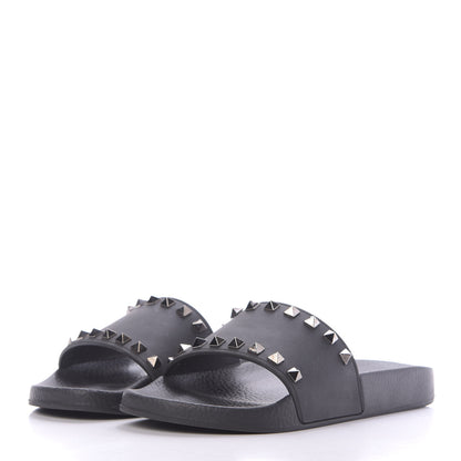 Valentino Garavani Rubber Rockstud Slide Sandals 38 Black 3 of 10