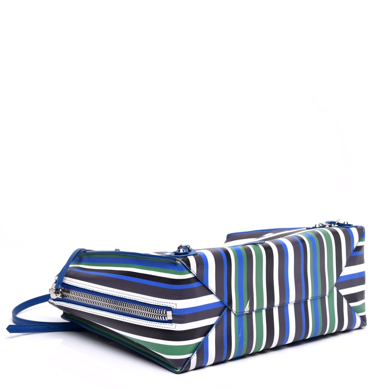 Balenciaga Veau Striped Papier B4 Zip Around Tote Variante Blue 4 of 10
