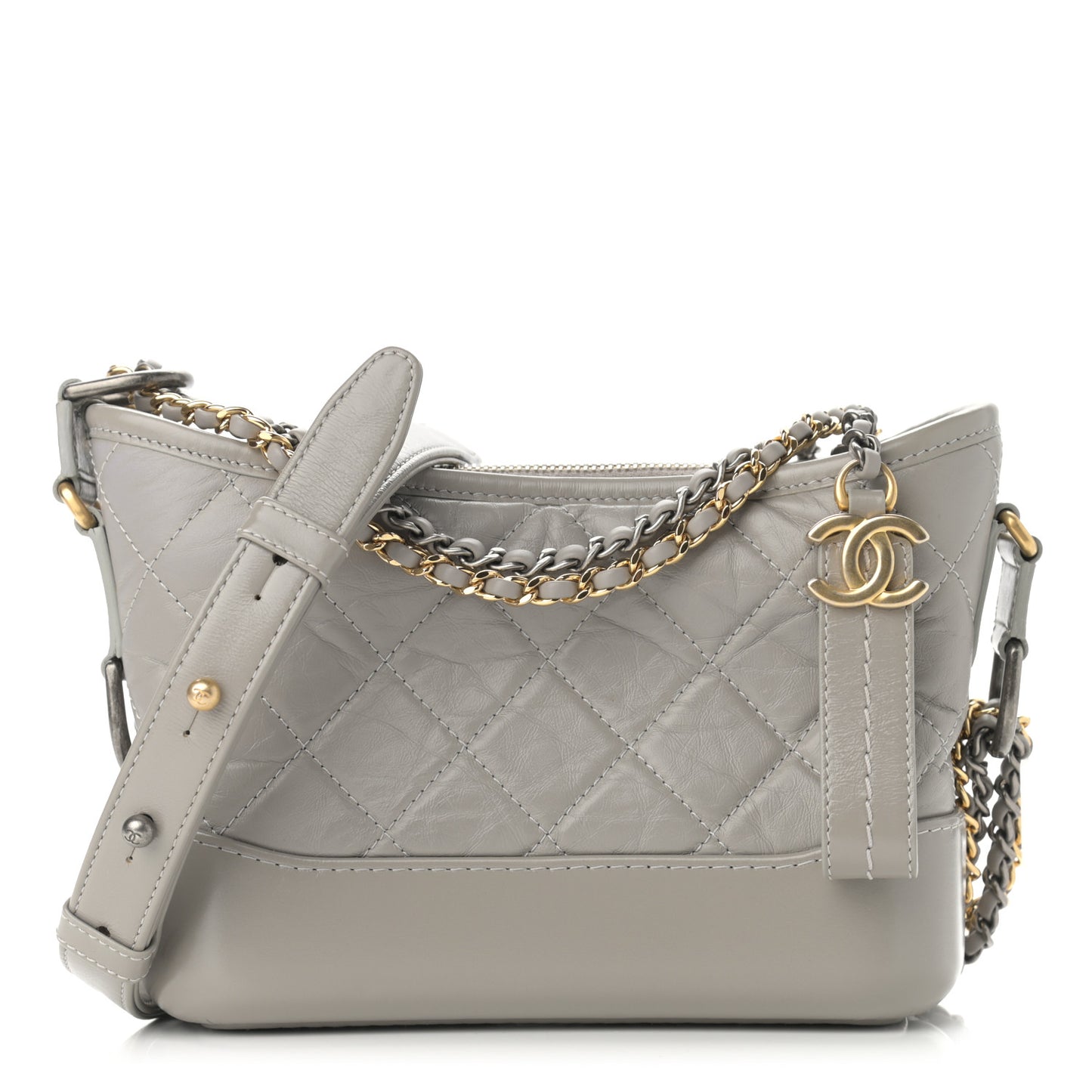 Aged Calfskin Quilted Small Gabrielle Hobo Grey