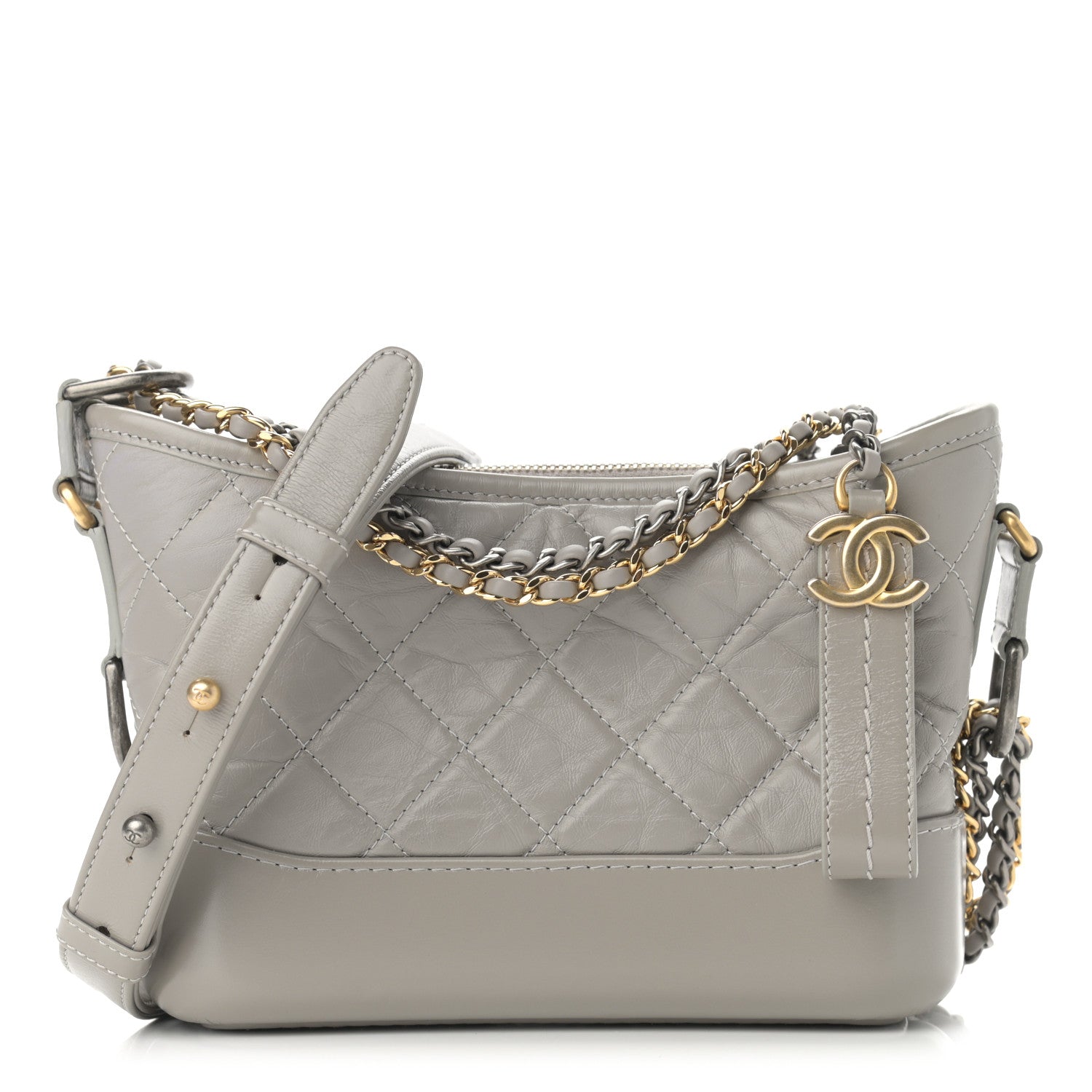 Chanel Aged Calfskin Quilted Small Gabrielle Hobo Grey 1 of 8