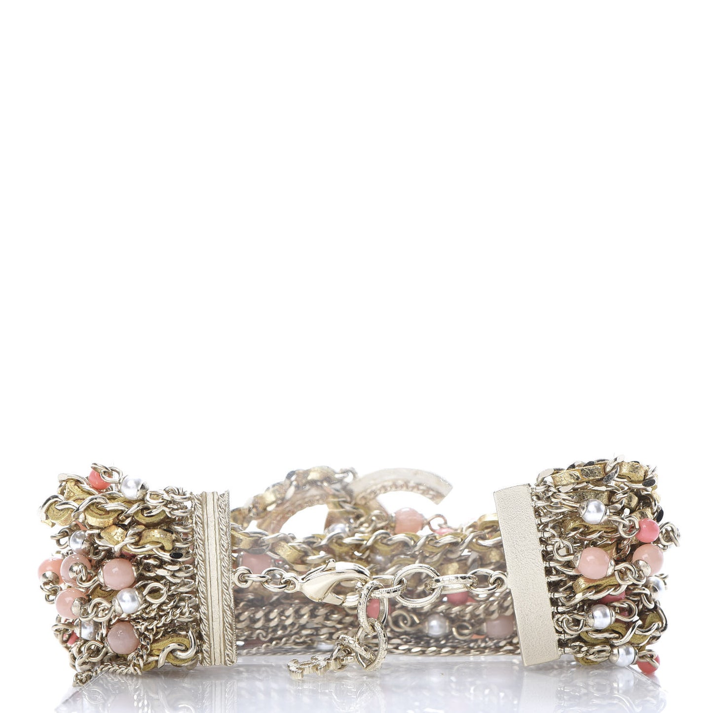 Crystal Pearl Resin Multistrand Chain CC Bracelet Gold Multicolor