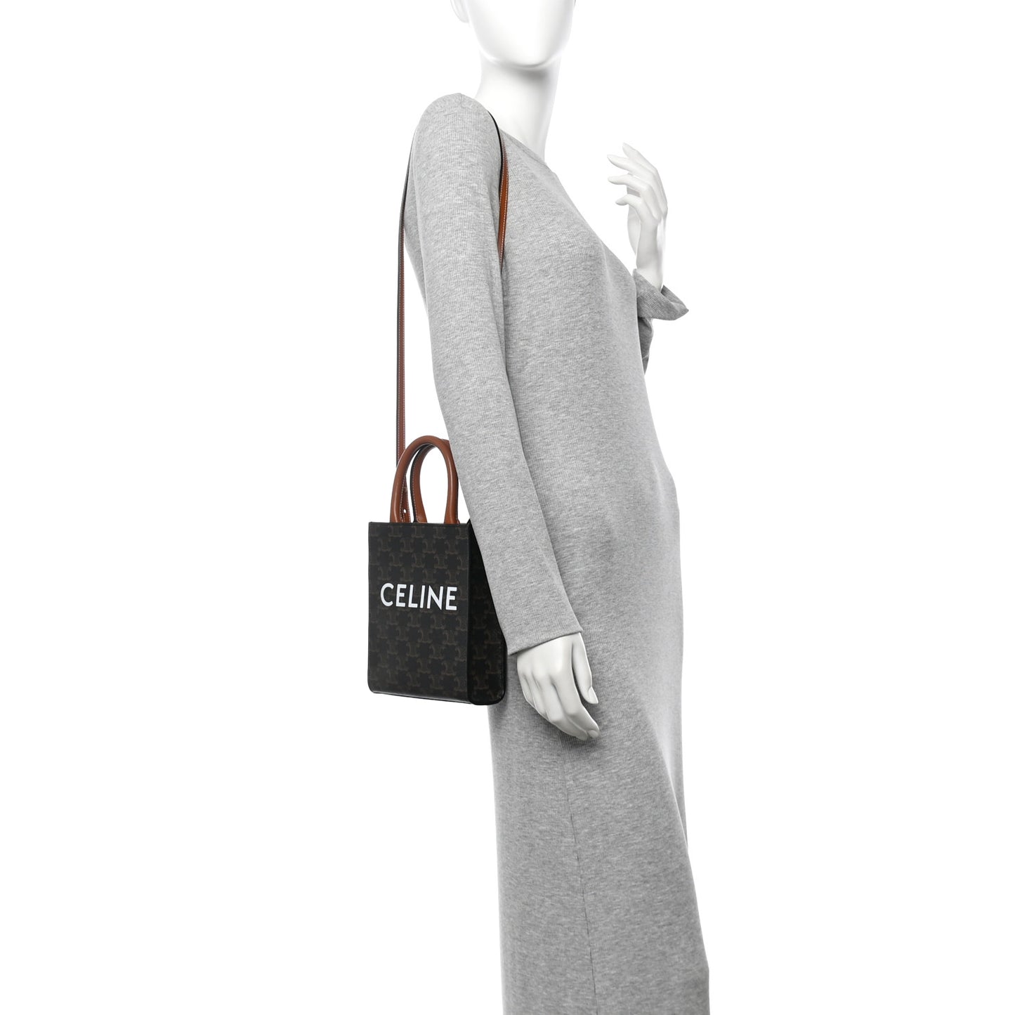 Triomphe Canvas Calfskin Mini Vertical Cabas Tan