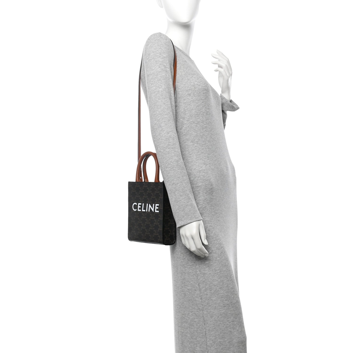 Celine Triomphe Canvas Calfskin Mini Vertical Cabas Tan 2 of 8