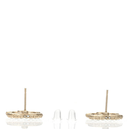 Chanel Metal Graduated Pearl Crystal CC Earrings Light Gold 5 of 10