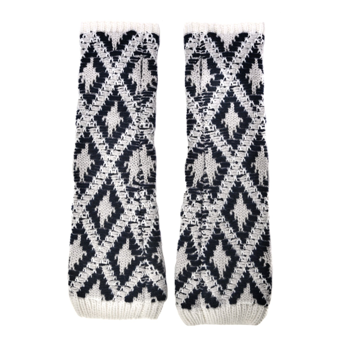 Cashmere Blend CC Fingerless Gloves Beige White Black
