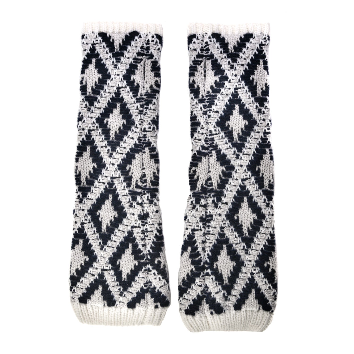 Chanel Cashmere Blend CC Fingerless Gloves Beige White Black 2 of 5