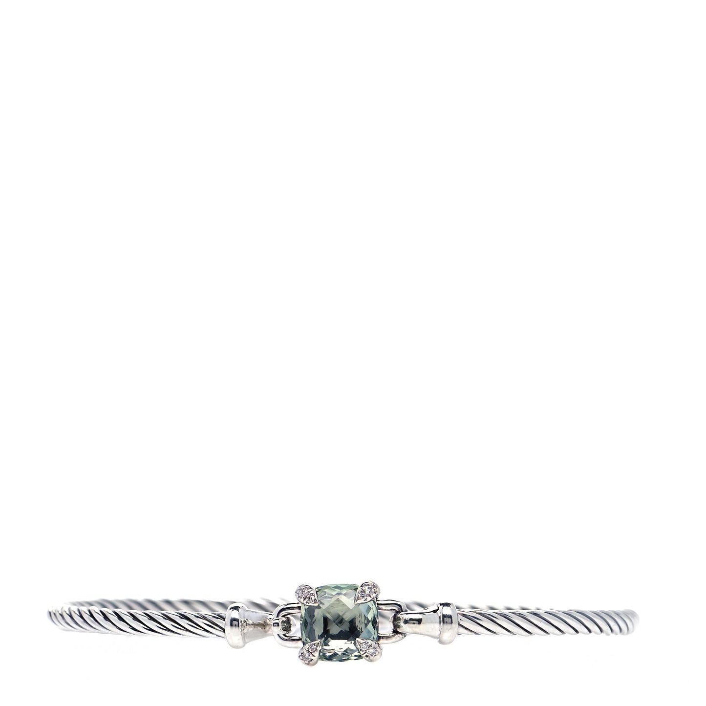 Sterling Silver Prasiolite Diamond 8mm Chatelaine Bracelet