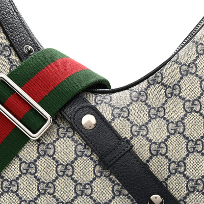 Gucci GG Supreme Monogram Textured Calfskin Web Large Attache Shoulder Bag Beige Blue 9 of 12