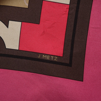 Hermes Silk Puzzle Scarf 90 Marron Glace Rose Cassis 6 of 8