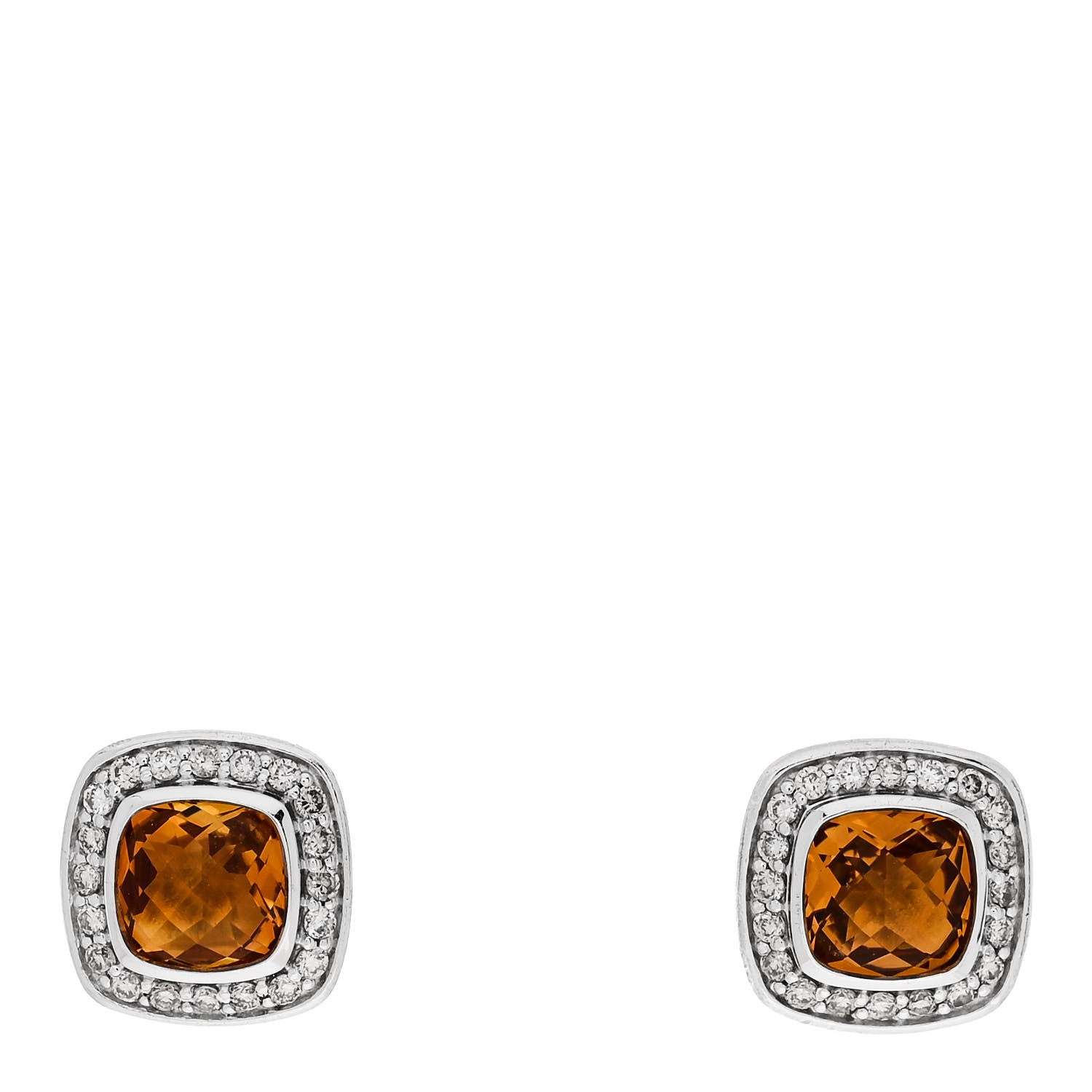 David Yurman Sterling Silver Diamond Citrine 5mm Petite Albion Earrings 1 of 4