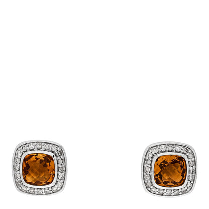 David Yurman Sterling Silver Diamond Citrine 5mm Petite Albion Earrings 1 of 4
