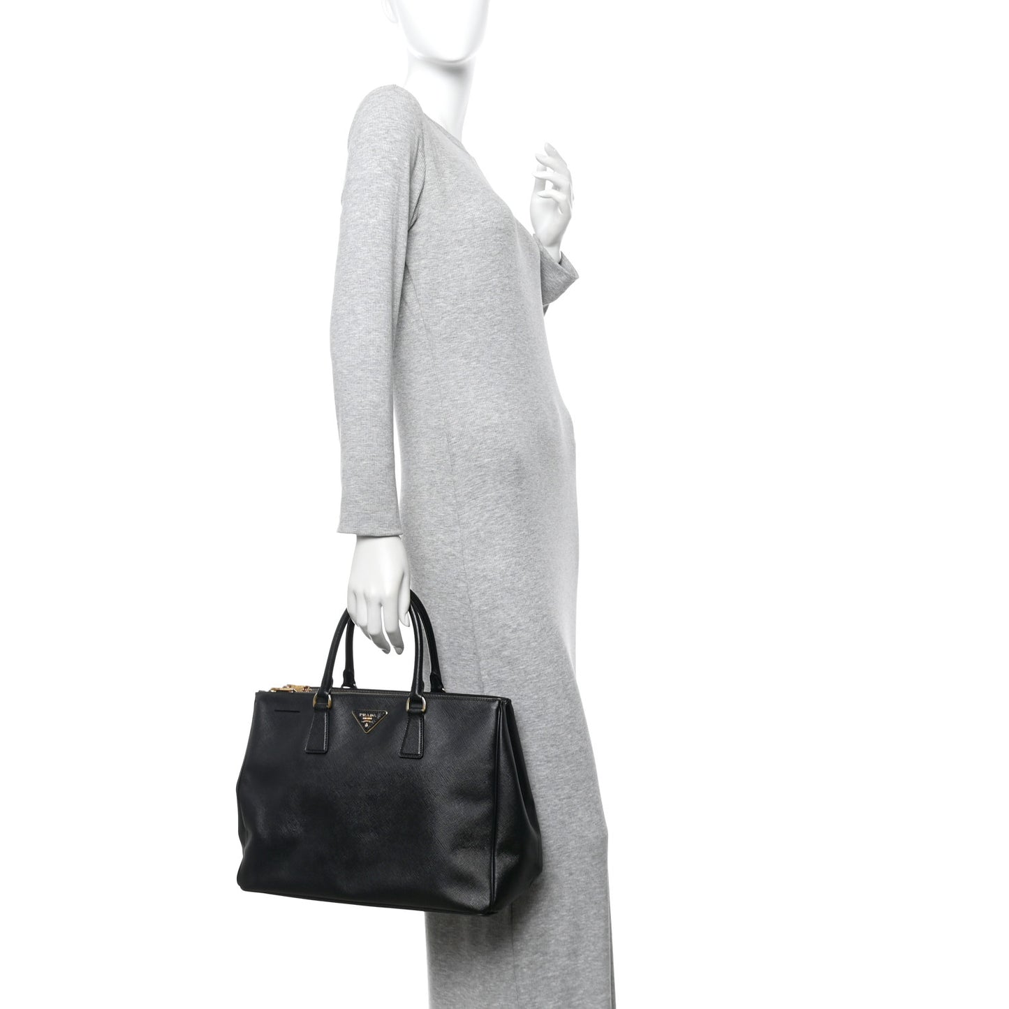 Saffiano Lux Large Galleria Double Zip Tote Black