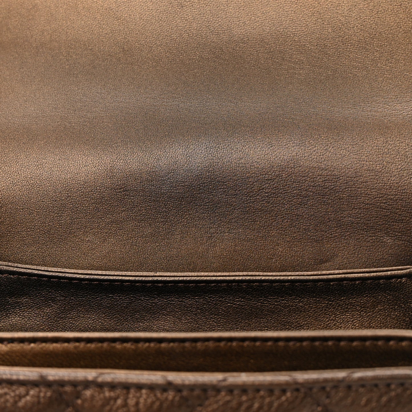 Metallic Goatskin Quilted Mini Square Flap Bronze