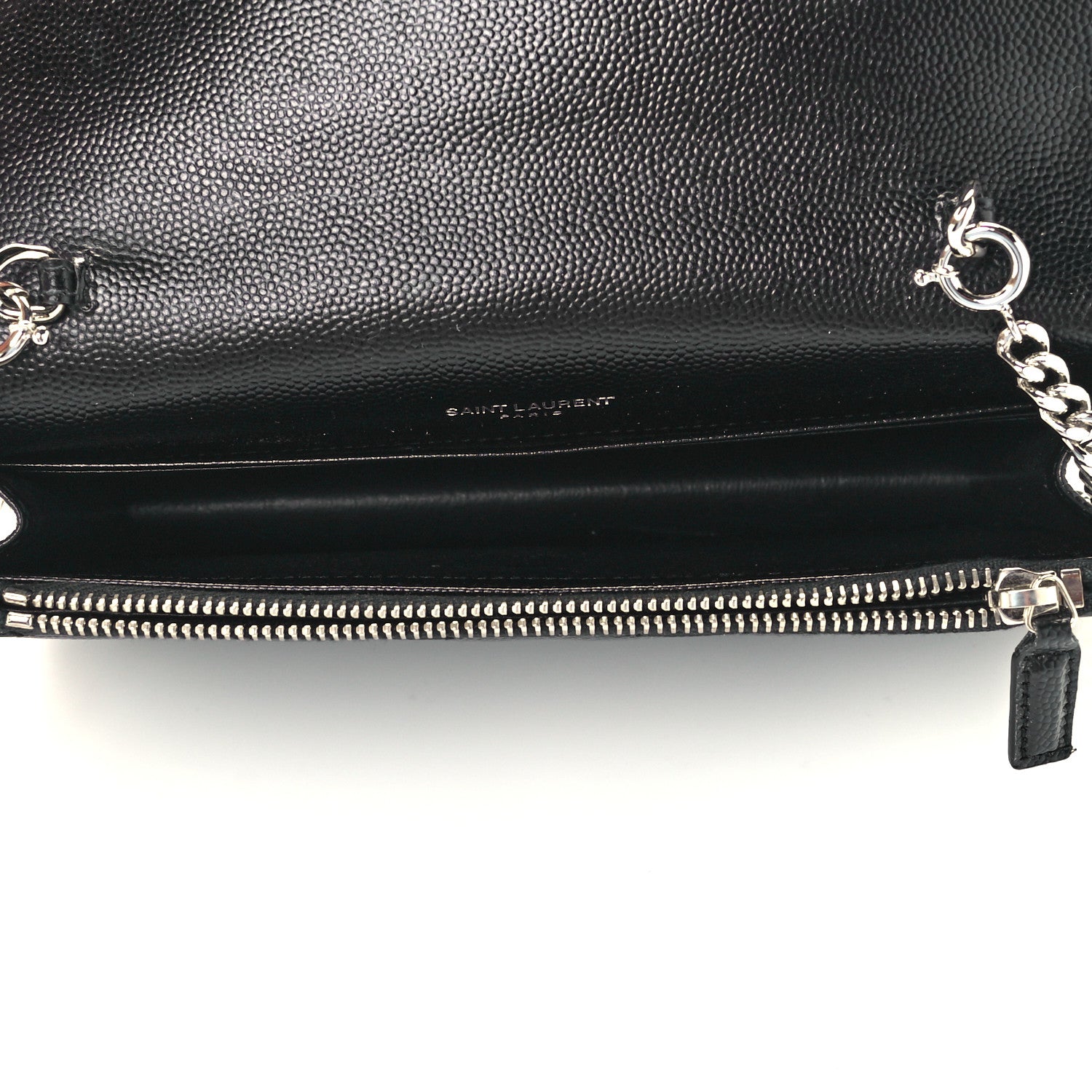 Saint Laurent Grain De Poudre Matelasse Chevron Monogram Envelope Chain Wallet Black 4 of 9