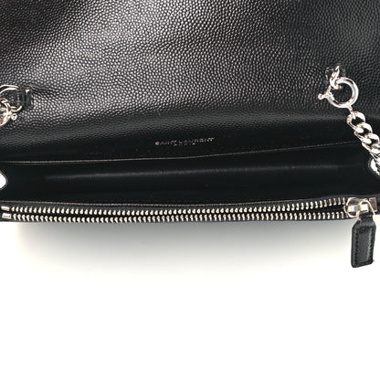 Saint Laurent Grain De Poudre Matelasse Chevron Monogram Envelope Chain Wallet Black 4 of 9