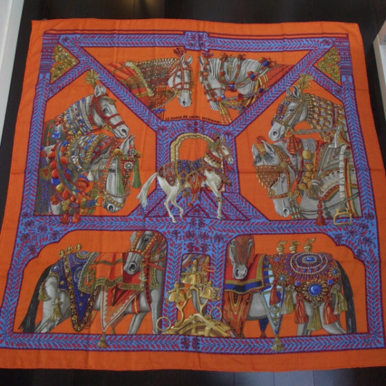 Hermes Cashmere Silk La Dance du Cheval Marwari Shawl GM 140 1 of 6