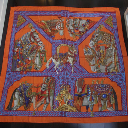 Hermes Cashmere Silk La Dance du Cheval Marwari Shawl GM 140 1 of 6