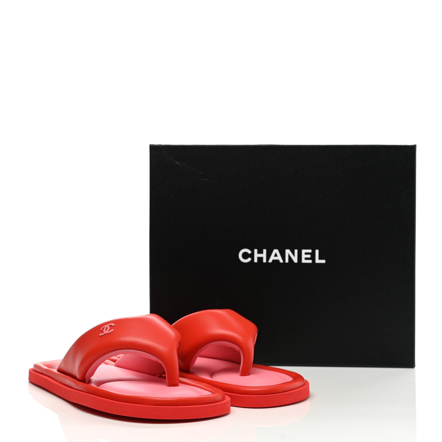Chanel Lambskin Padded Pool Thong Sandals 39 Light 38 Red Pink 9 of 9