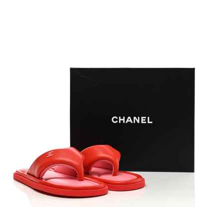 Chanel Lambskin Padded Pool Thong Sandals 39 Light 38 Red Pink 9 of 9