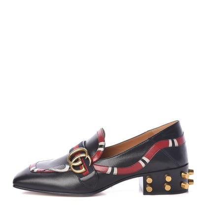 Gucci Malaga Kid Web Kingsnake GG Peyton Loafer Pumps 37 Black 1 of 8