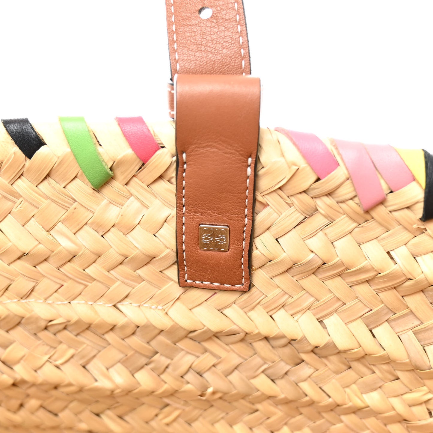 Raffia Basket Tote Bag Pink Multicolor