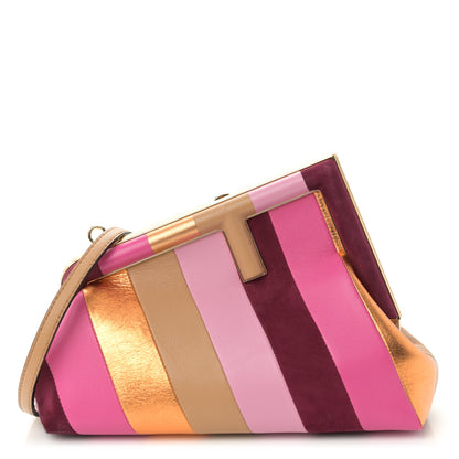 Fendi Nappa Suede Striped Inlay Small Fendi First Pink Multicolor 1 of 12