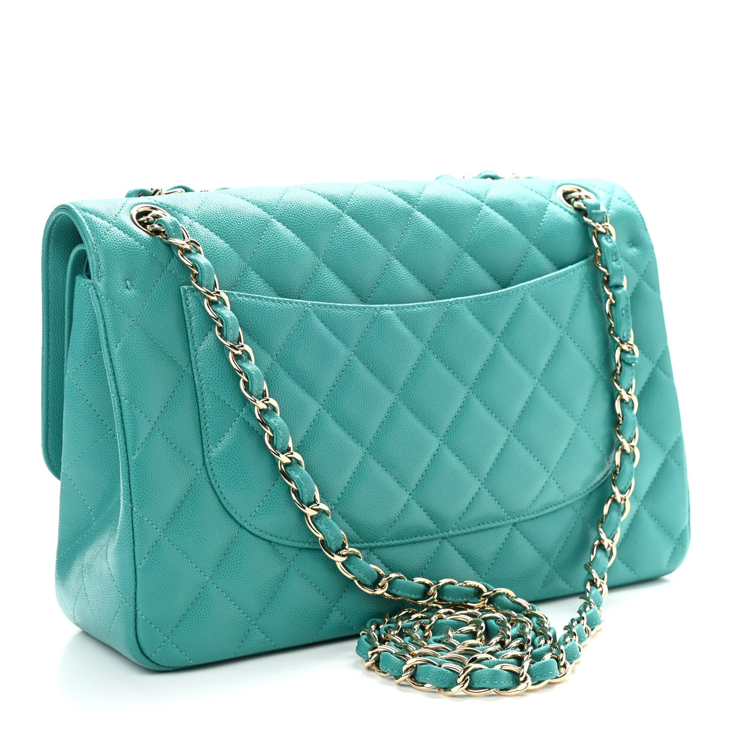 Chanel Caviar Quilted Jumbo Double Flap Turquoise 3 of 11
