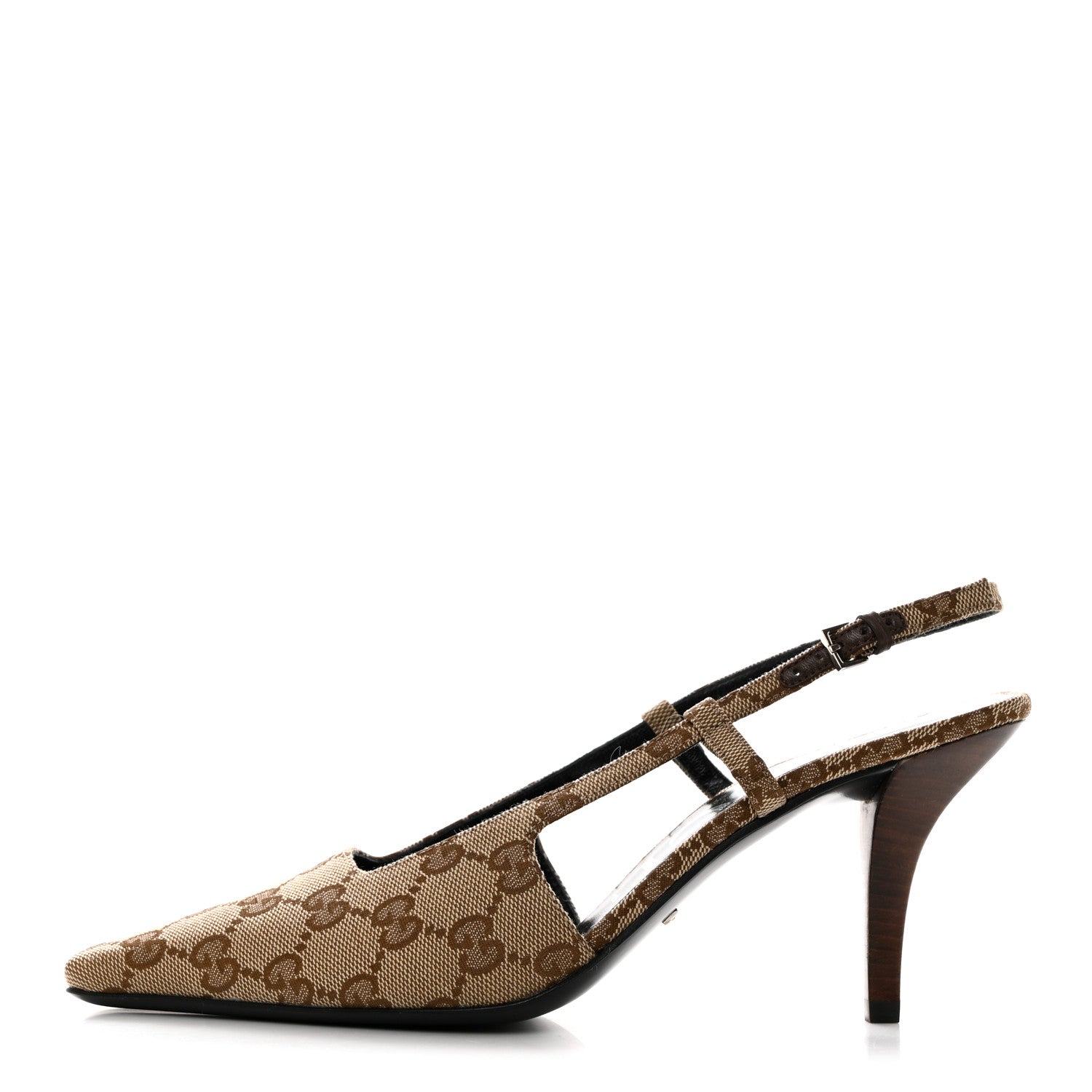 Gucci Monogram Malga Kid Square G 75mm Slingback Pumps 38 Beige Ebony New Acero 1 of 8