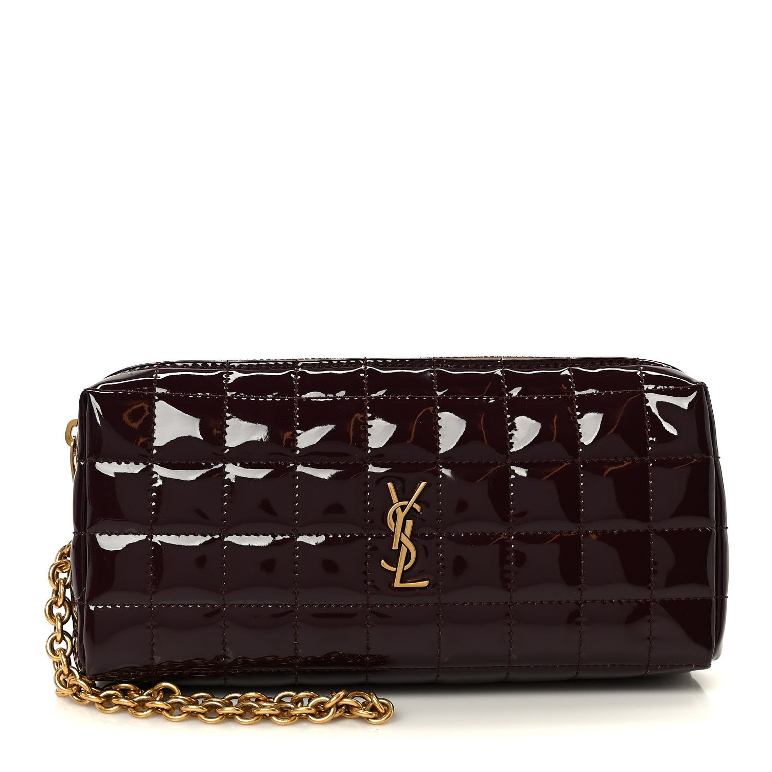 Saint Laurent Patent Calfskin Carre Quilted Cassandre Pouch On Chain Purple 1 of 8