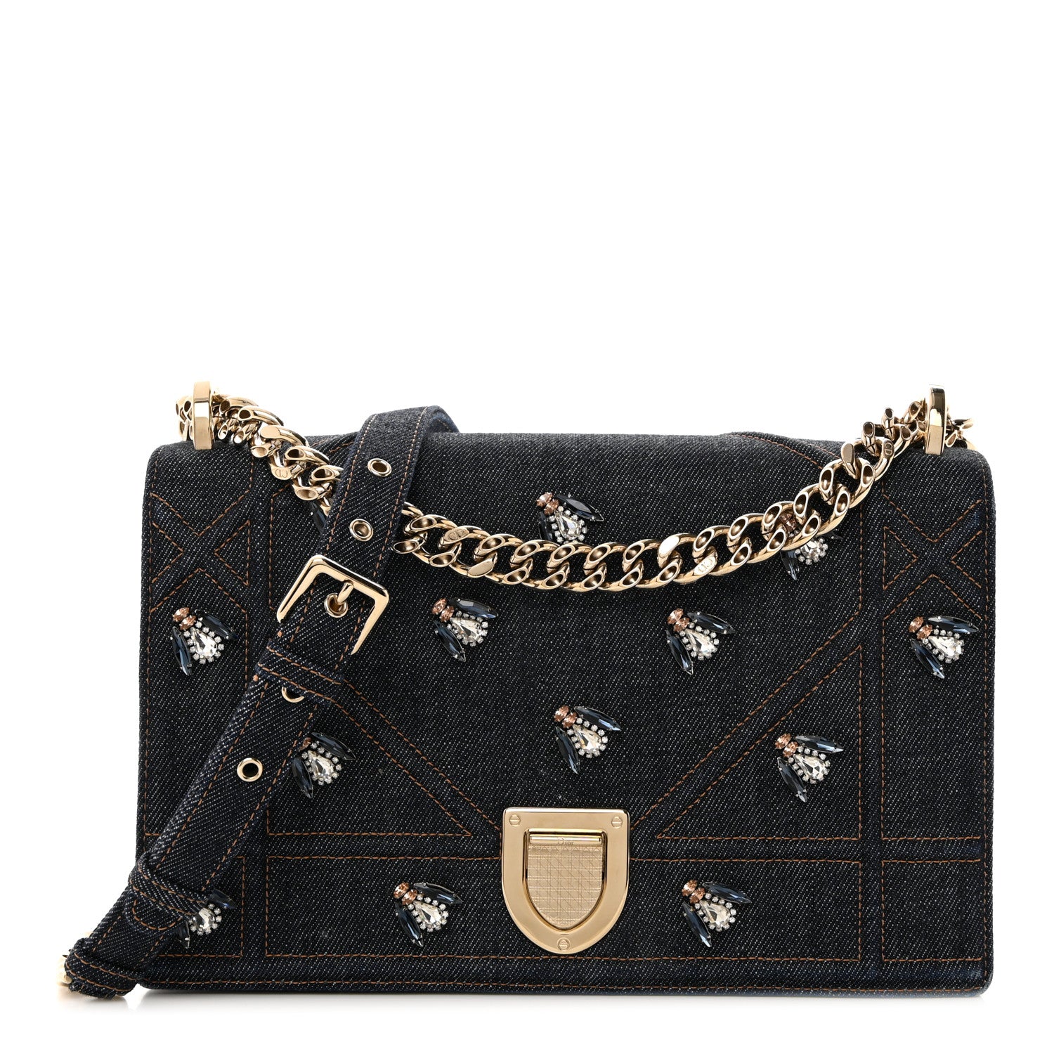 Christian Dior Denim Crystal Medium Diorama Flap Bag Blue 1 of 10